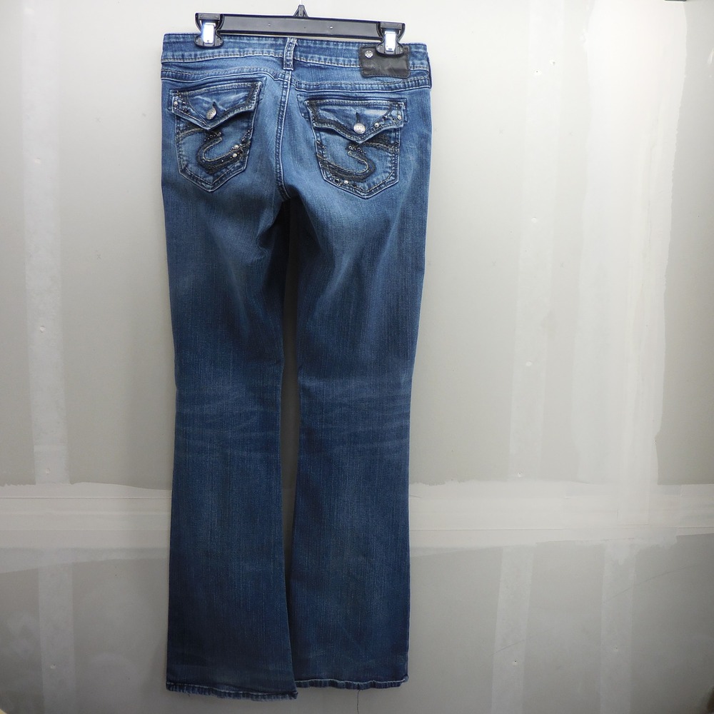 Silver Jeans Co Tuesday Low Boot Blue Denim Studded Flap Pocket W29 L33‎
